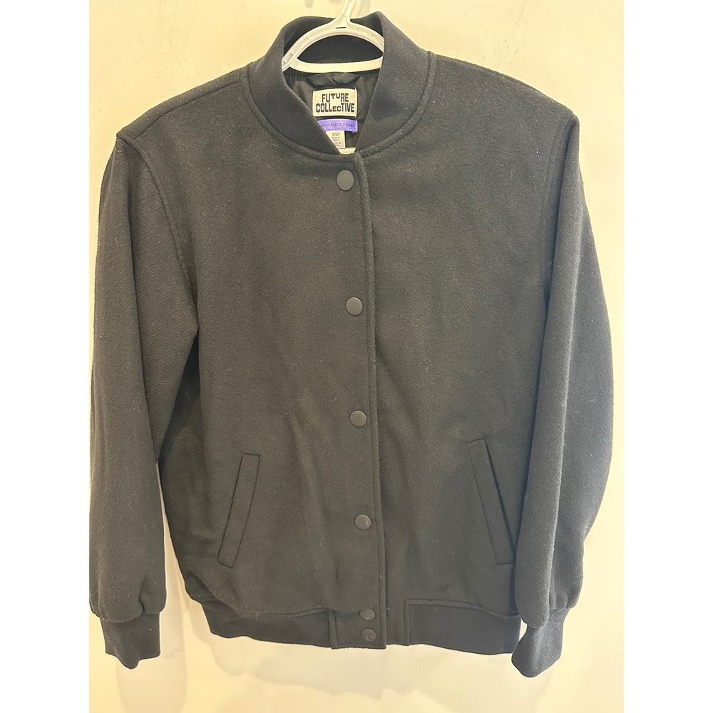 Future Collective Kahlana Barfield Brown Black Wool Blend Bomber Jacket XXS